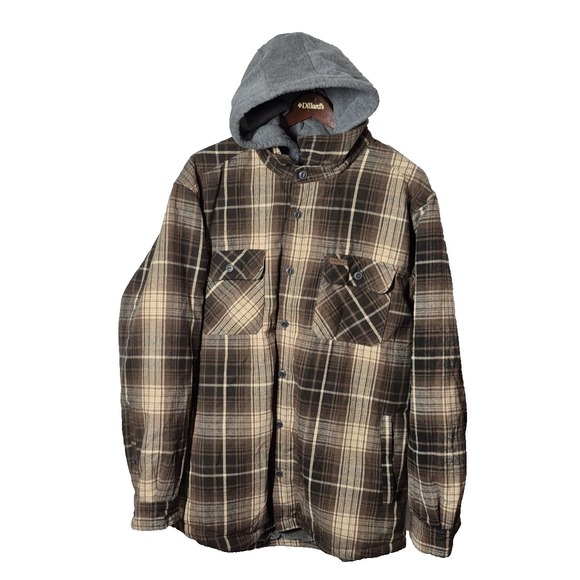 Smith's Workwear Jacket Mens XL Brown Plaid Hooded Sherpa Lined Flannel Shacket - Picture 1 of 11